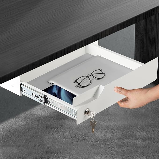 Lockable Drawer for Under Desk White,16" W x 11.8" D x 6.3" H Under Desk Locking Locking Drawer