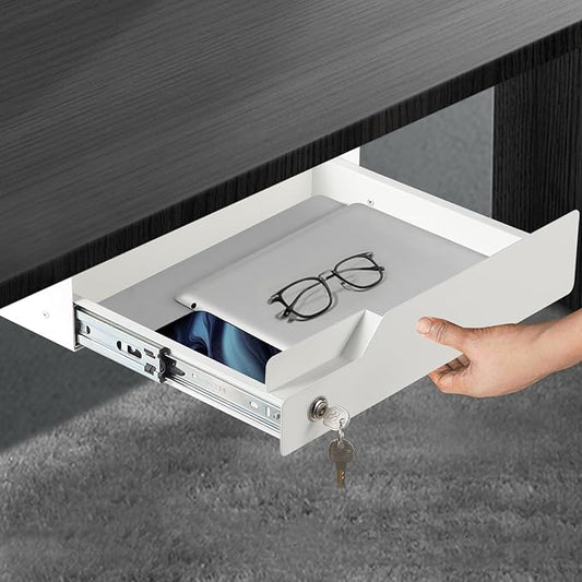 Lockable Drawer for Under Desk White,16" W x 11.8" D x 6.3" H Under Desk Locking Locking Drawer