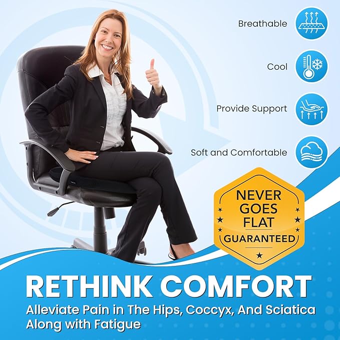 Office Chair Cushion - More Breathable Pressure Relief Seat Cushion with Hours Sitting on Gaming/Car/Wheelchair, Soft Extra-Dense Air Fiber for Orthopedic Coccyx, Sciatica & Hip Support