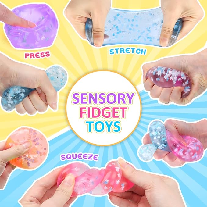 Ice Cube Fidget Toy for All Ages: 4 Pack Soft Cubes Sensory Fidget Ice Cube Stress Ball Squishy Cube Stress Relief Toys for Kids, Teens and Adults Party Favors, Birthday Gift for Kids Age 3+