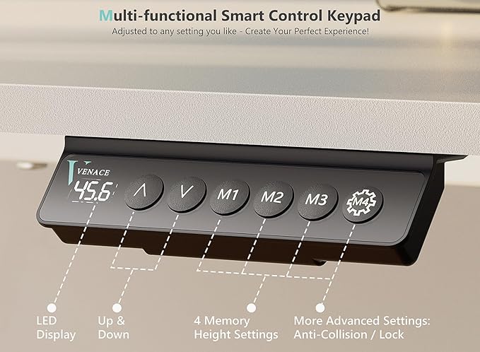 55 x 24 inch Electric Standing Desk Adjustable Height with 4 Wheels, 4 Memory Height Settings, 2 Headphone Hook, for Home Office, Splice Board White