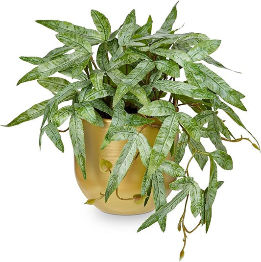 Briful Faux Plants Indoor 9'' Small Artificial Plant with Gold Pot Fake Pteris Cretica Fern Plant for Home Office Room Desk Shelf Decor Indoor