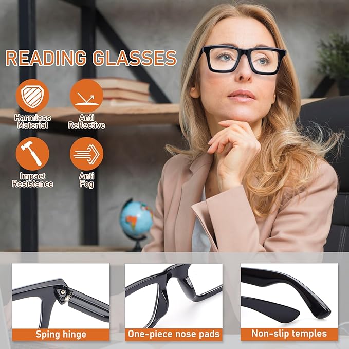 4 Pack Progressive Multifocus Reading Glasses for Women Men, Blue Light Blocking Spring Hinge Computer Readers