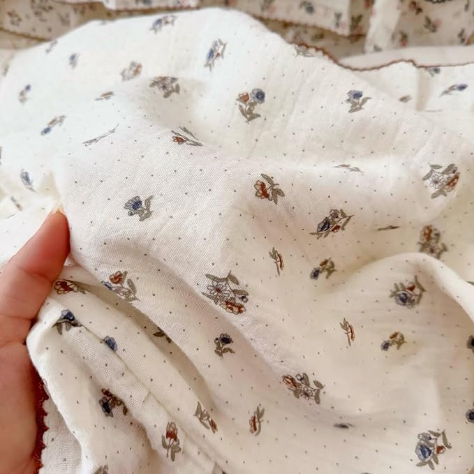 BuLuTu Large Muslin Toddler Blanket 47x51 Inch, Cottage Floral Print Baby Crib Blanket, Soft Breathable Lightweight Nursery Blankets, Pansy Flowers & Small Dots Pattern