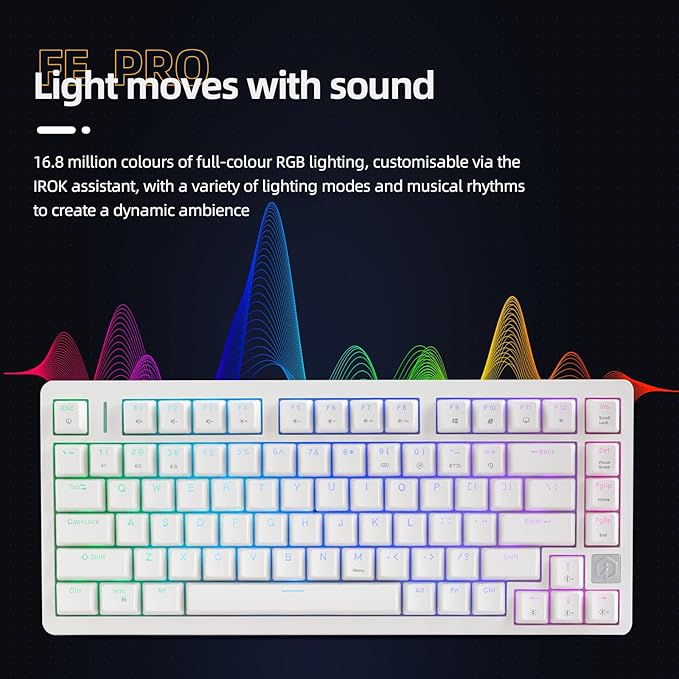 IROK FE75Pro Wireless RGB Hot Swappable Mechanical Keyboard, Three-Layer Dampening 81 Keys Gaming Keyboard, Customizable Backlit, USB-C/2.4GHz/Bluetooth- White
