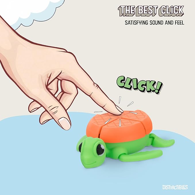 Distractible Turtle Fidget Toy, Articulating Design with Shell Clickers, Pocket-Sized & Durable, Stress Relief, ADHD, Autism & Stim (Green-Orange)
