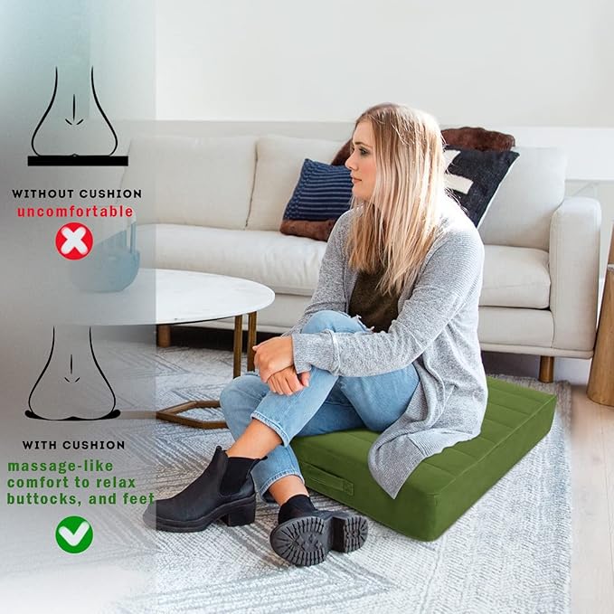 MeMoreCool Square Floor Pillow Seating for Adults Kids, Large Meditation Cushion Floor Pillow with Thick Foam & Soft Tufted Cover, Washable Big Pillow Seat Floor Cushion for Sitting Yoga 24" Green
