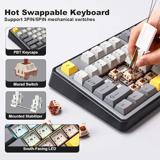 AJAZZ AK980 Wireless Keyboard with Smart Display & Knob,98% Mechanical Keyboard Tri-Mode BT/2.4G/USB-C, Hot Swappable, PBT Keycaps, with RGB Light for Win & Mac(Black,Murad Switch)