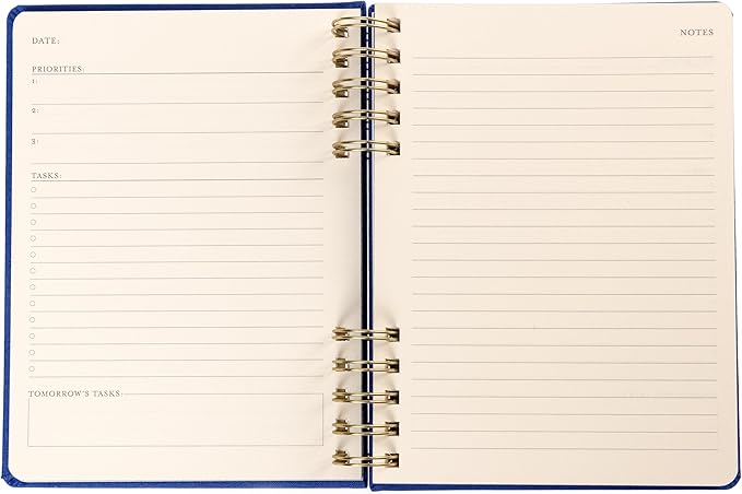 Daily Task Journal by Graphique Luxe Collection, Fabric-Wrapped Hardcover Spiral Notebook for Planning & Writing, Priority List Planner with Magnetic Bookmarks & Gold Foil Embossing,192 Pages, 6” x 8”, Colbalt Blue
