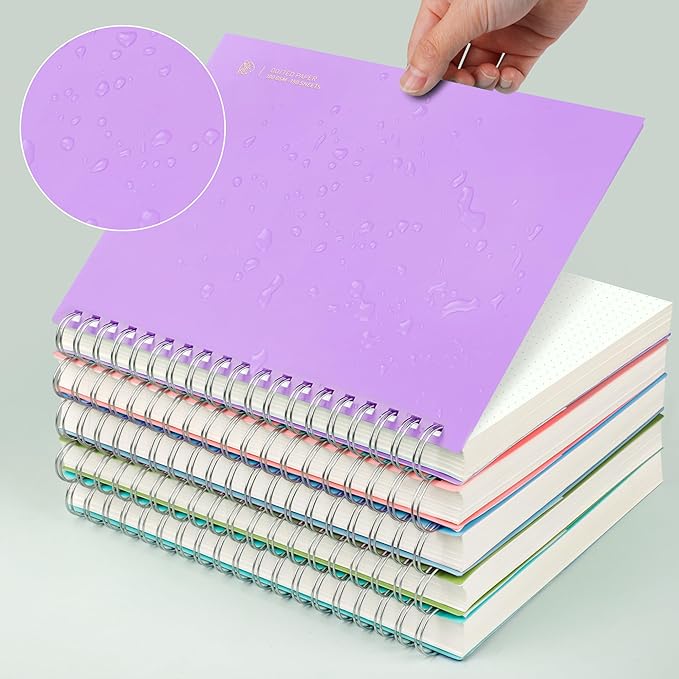 EMSHOI B5 Spiral Notebook Bullet Dotted journal, Large 7.48" X 10.15", 300 Pages/150 Sheets, 100gsm Dot Grid Paper, Waterproof Hardcover, for Office School Women Men Work Writing Notes-Purple