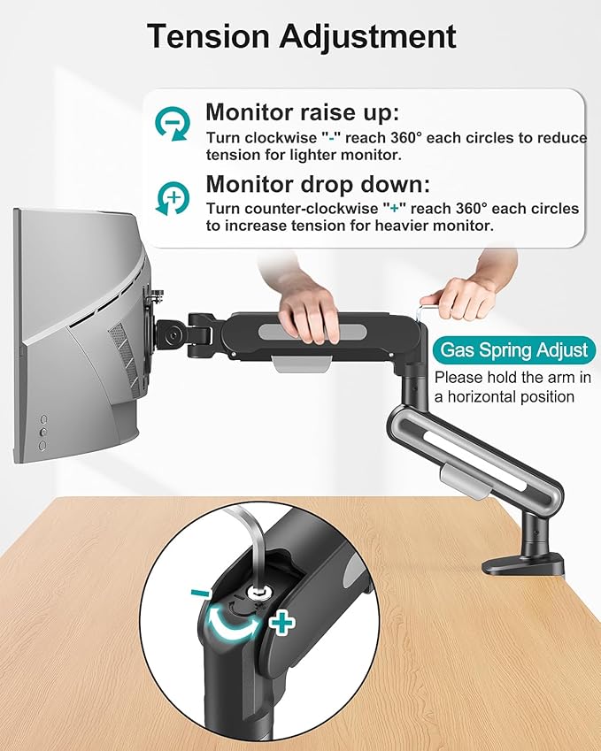 MOUNT PRO Single Monitor Desk Mount for Max 40 Inch Screens, Adjustable Gas Spring Monitor Arm Holds up to 26.5lbs, Computer Monitor Stand with Clamp and Grommet Base, VESA Mount 75x75mm/100x100mm