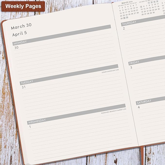 2026 Planner - 2026 Planner Weekly and Monthly, January 2026 - December 2026, 8.5" x 11", Pen Holder, Calendar Stickers, Pocket, 25 Notes Pages, Faux Leather Cover, A4 Premium Paper - Brown