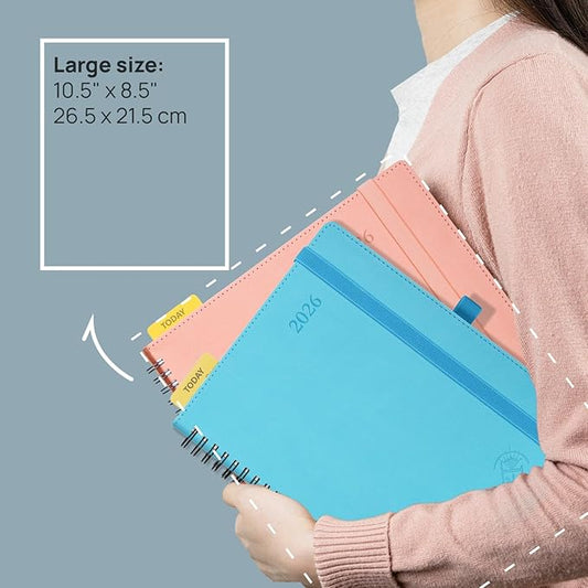 POPRUN 2026 Planner (Large - 8.5" x 10.5") with Hourly Schedule, Vertical Layout - 2026 Weekly Calendar (Jan. 2026 - Dec.2026) for Time Management, Monthly Tabs, Spiral Bound, Soft Cover - Blue Green