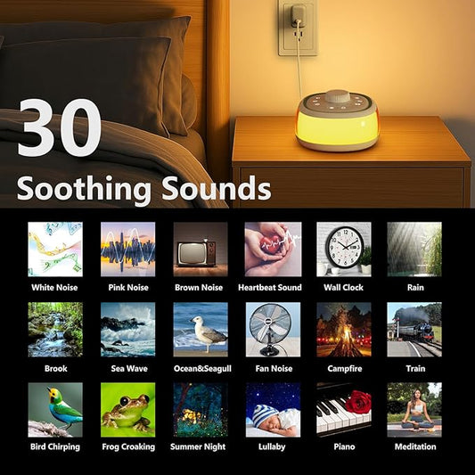 DONOW White Noise Sound Machine with Light Bluetooth, 30 Soothing Sounds, Knob Volume Control, 8 Colors Night Light with Memory Function Sleep Timer, White Noise Machine for Sleeping Adults Baby
