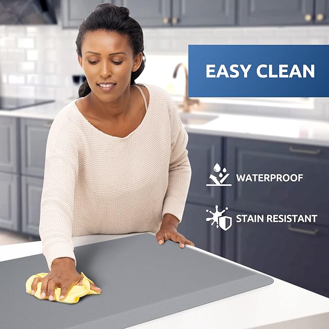 KitchenClouds Kitchen Mat Cushioned Anti Fatigue Kitchen Rug 17.3"x39" Waterproof Non Slip Kitchen Rugs and Mats Standing Desk Mat Comfort Floor Mats for Kitchen House Sink Office (Grey)