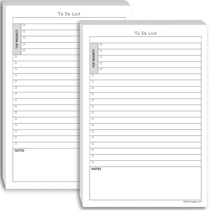 TO DO List Notepads (2 Pack, 50 Pages Each) Planner Pads. ToDo Checklist w/Priority & Note Sections. Organize & Track Projects, Clients or Daily Tasks. 5.5 X 8.5, A5 Sheets. Made in the USA.