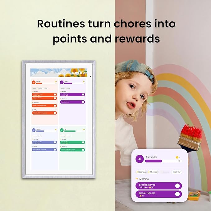 ApoloSign 15.6-inch Digital Calendar: Dual Mode Calendar with Google Play & Multi-calendar Sync, Electronic Planner & Chore Chart, Smart Touchscreen, Interactive Display for Family Schedules (Gray Wood, 15.6")