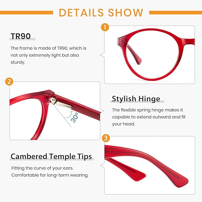 Cyxus TR90 Oversized Blue Light Blocking Glasses Women - Spring Hinge Round Frame Computer Use Anti Eye Strain 8018