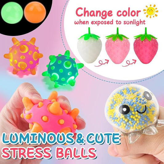 54 Pack Stress Balls, Squishy Balls, Squeeze Balls for Adults, Stress Relief Balls, Prize Box Stuffers, Party Favors