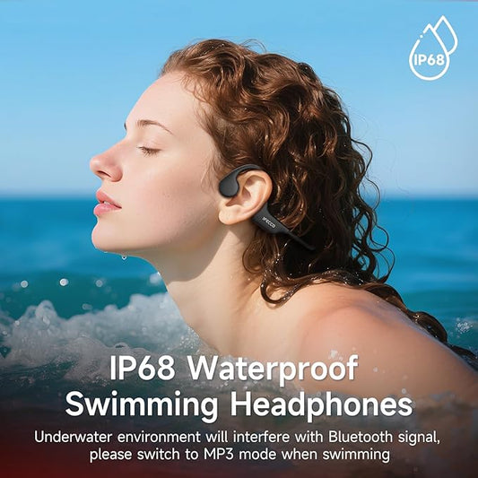 IFECCO Waterproof Headphones for Swimming,Bone Conduction Headphones Bluetooth 6.0,IP68 Waterproof Swimming Earbuds Underwater with 8G MP3 for Running Cycling Sports