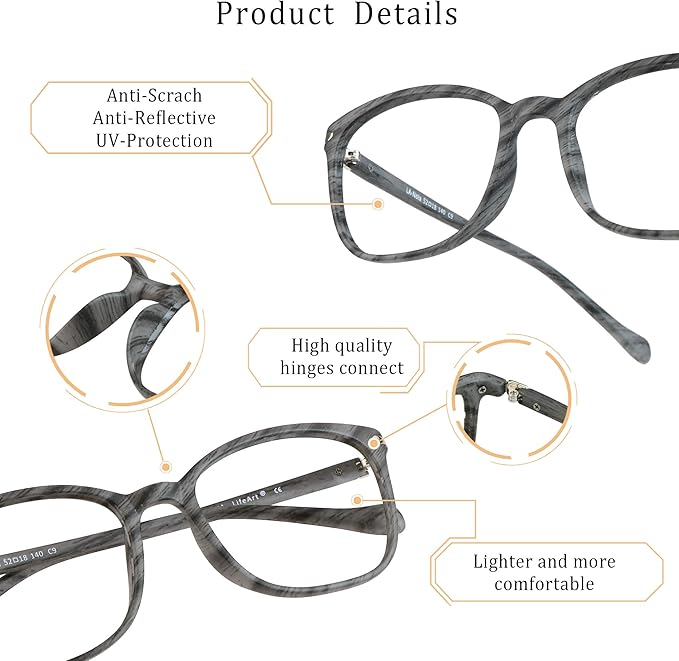 LifeArt Blue Light Blocking Glasses, Anti Eyestrain, Computer Reading Glasses,TV Glasses for Men and Women