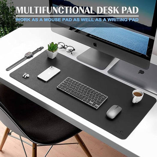 K KNODEL Small Office Leather Desk Mat, Mouse and Keyboard Pad, Computer and Laptop Mat, Desktop Protector and Cover, Writing Pad and Blotter (23.6"x13.8", Black)