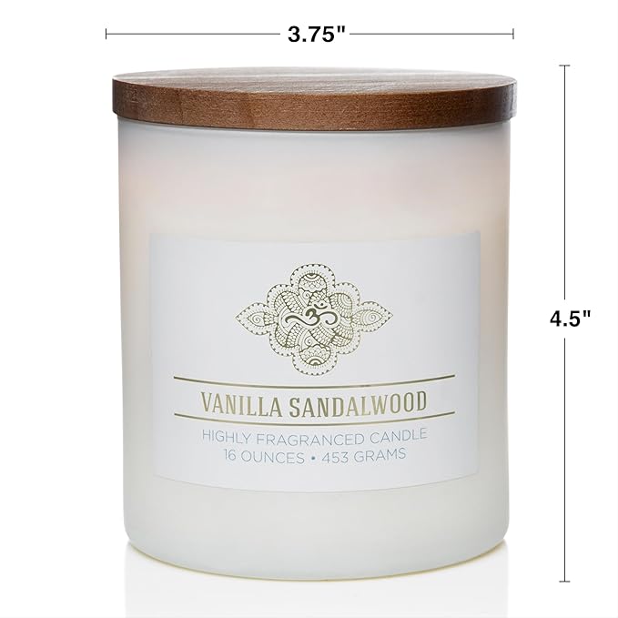 Carolina Vanilla Sandalwood Scented Candle, 16 oz Wellness Relaxing Aromatherapy Candle, 2 Wick White Jar Soy Blend Wax, Candles for Home, 60H Burn - Made in The USA
