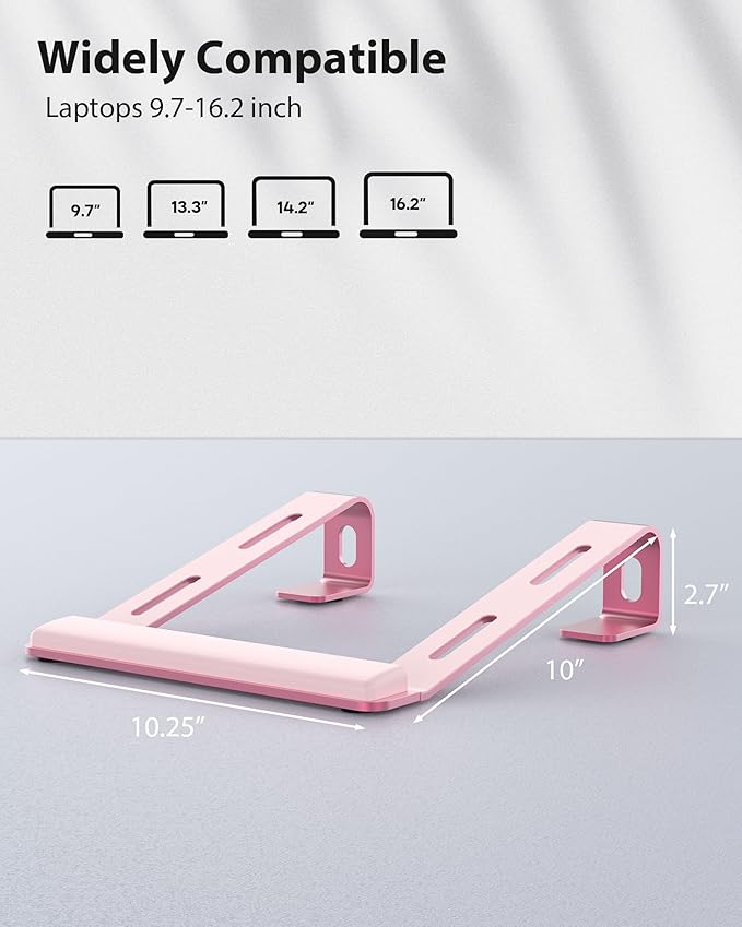 NTMY Aluminum Laptop Stand for Desk with Wrist Rest Pad,Computer Stand for Laptop,Ventilated Ergonomic Laptop Stand Riser on Desk for MacBook/HP/Dell/Acer/Lenovo 10-17.3'' (Pink)