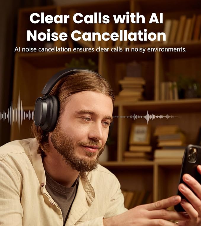 Edifier ES850NB Active Noise Cancelling Headphones, Over Ear Bluetooth Headset, 92H Playtime Wired & Wireless Hi-Res Audio Certified, Fast Charging Clear Calls for Home Office Travel (Black)