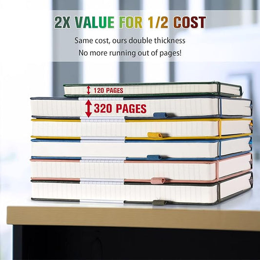 5 Pack College Ruled Notebook, 312 Numbered Pages Thick Notebooks Bulk, 100gsm No Bleed Paper Hardcover Leather Journal, Lined Journal Notebook Set for Women Men School Office, A5, Multicolor
