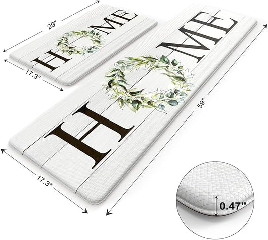 KIMODE Farmhouse Kitchen Mat 2PCS Anti Fatigue Kitchen Runner Rug Sets Non-Skid Waterproof Kitchen Floor Mat Cushioned Comfort Foam Standing Mat for Office,Laundry,Sink,Home