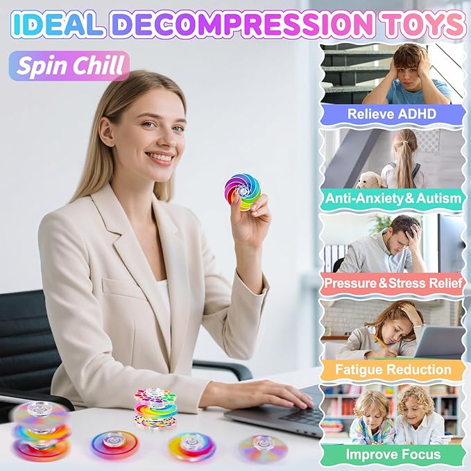 50 Pack Fidget Spinner, Mini Sensory Fidget Toys Bulk Adults Kids 4-8-12 with Autism ADHD, Anxiety Toys Stress Relief Teen Boy Bulk Gifts, Classroom Prizes Goodie Bag Stuffers Party Favors