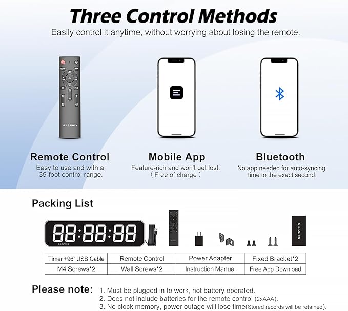 15.2" Large Digital Wall Clock with Seconds, App & Remote Control, Customizable RGB Colors, Alarms, Stopwatch, Countdown, Timer Clock for Home Gym Living Room Office Garage Decor