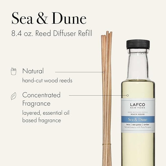 LAFCO New York Reed Diffuser Refill, Sea & Dune - 8.4 oz - Up to 4-Month Fragrance Life - Includes Natural Wood Reeds - Free of Dyes & Propellants - Made in The USA