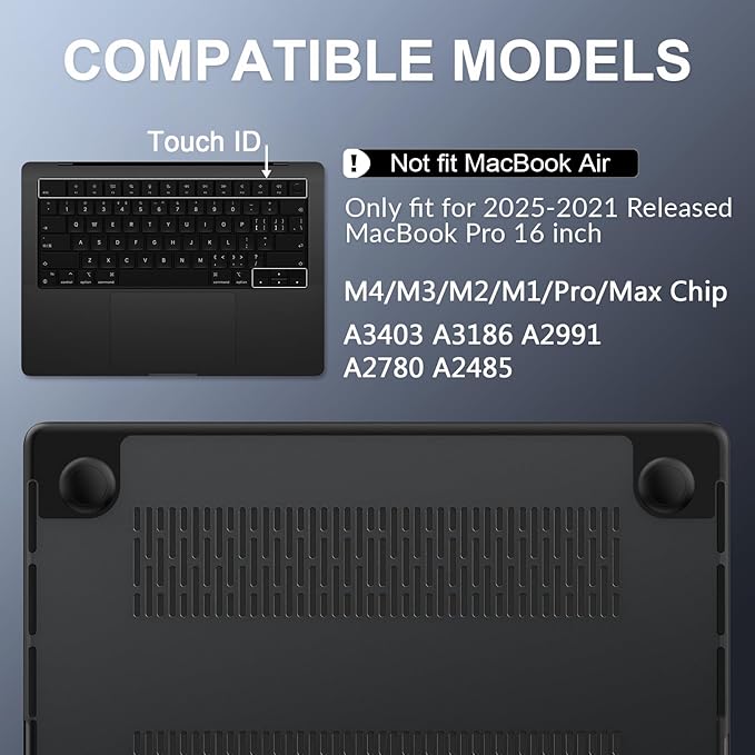 AKIT Compatible with MacBook Pro 16 inch Case 2025 2024-2021 M4 M3 M2 M1 Pro Max A3403 A3186 A2991 A2780 A2485, [Anti-Cracking] Hard Shell Laptop Case&Keyboard Cover&Screen Protector, Black