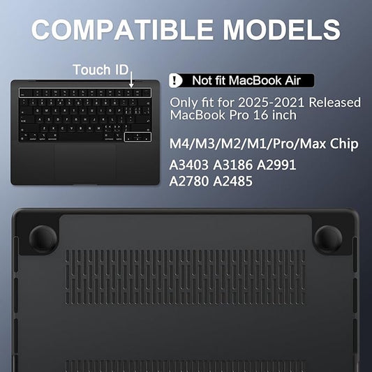 AKIT Compatible with MacBook Pro 16 inch Case 2025 2024-2021 M4 M3 M2 M1 Pro Max A3403 A3186 A2991 A2780 A2485, [Anti-Cracking] Hard Shell Laptop Case&Keyboard Cover&Screen Protector, Black