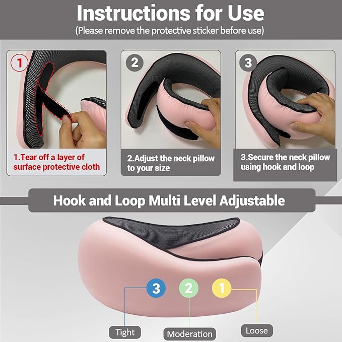 Outney™ Travel Pillow for Airplanes 2025 Veritable Chin Support Travel Neck Pillow 100% Pure Memory Foam Full Neck Surround Pillows for Traveling Flight Sleeping Portable Travel Essentials (Pink)