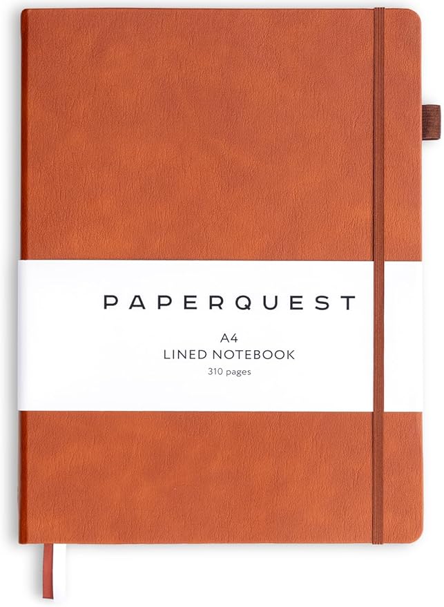 A4 Hardback Notebook, Vegan Leather Journal Lined, 310 Pages, 100GSM Thick Paper, Lay flat Notebook for Women, Men, Writing, Office, Work, Study, College Ruled Notebook with Pocket,