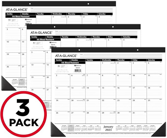 AT-A-GLANCE 2025 Desk Calendar, 3 Pack, Desk Pad, 21-3/4" x 17", Large, Ruled Blocks, Monthly (SK250025)