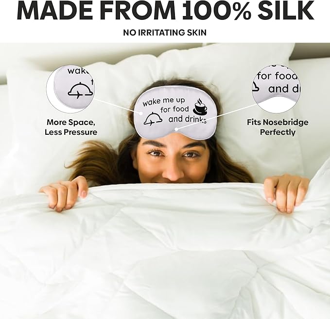 VITYA Silver Do Not Disturb/Wake Me Up Double-Sided Silk Sleep Mask for Women/Men | Light Blocking | Soft Breathable Sleep Eye Mask for Traveling on Airplane | Eye Mask with Elastic Strap (Silver)