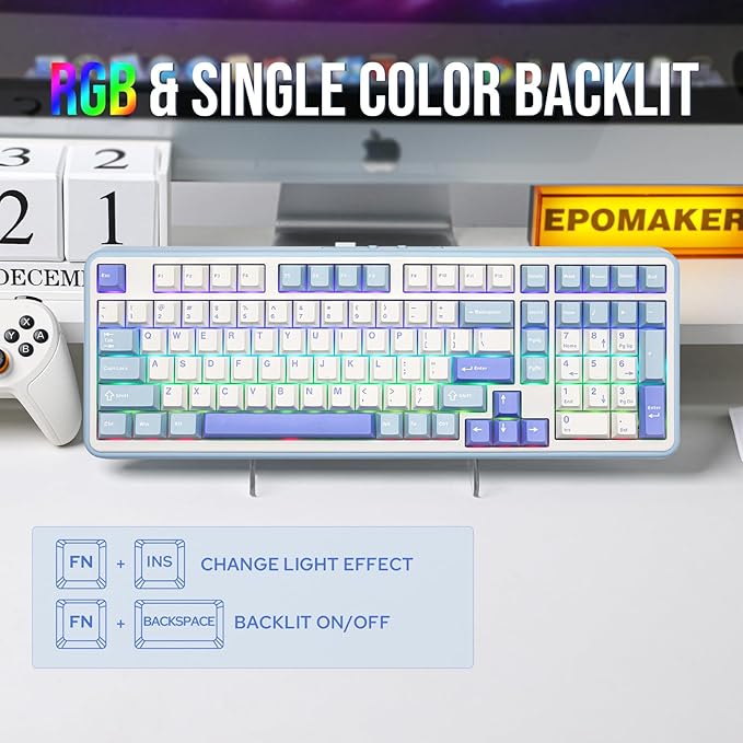 EPOMAKER TH99 Tri-Mode Wireless Mechanical Keyboard with 8000mAh Battery, Hot Swappable Custom RGB Gaming Keyboard with Numpad, Gasket Creamy for PC/Mac/Office (Blue&White)