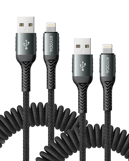 USB to Lightning Cable for Car 6FT, Coiled iPhone Charger Braided USBA to Lightning Cable [Apple MFi Certified] Fast Charging Cord Compatible with iPhone 14 Pro/Pro Max/Plus 13 12 11 8 7, iPad AirPods