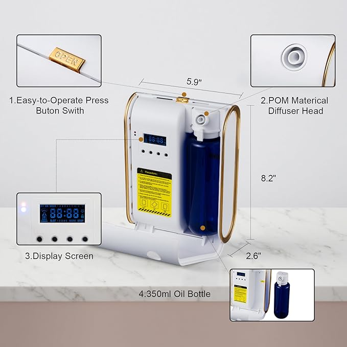 Home Bluetooth Smart Waterless Aromatherapy Machine, Essential Oil Diffuser, with Fragrance Coverage of up to 2000 Square feet, Suitable for Home, Hotel, Restaurant, Office, and spa Center.（White）