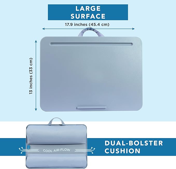 LAPGEAR Original Lap Desk – Large (17.9” x 13”) | Fits Up to 17.3” Laptops | Cushioned with Device Ledge, Pencil Tray & Handle | Portable & Lightweight | Sky Blue – Style No. 45153