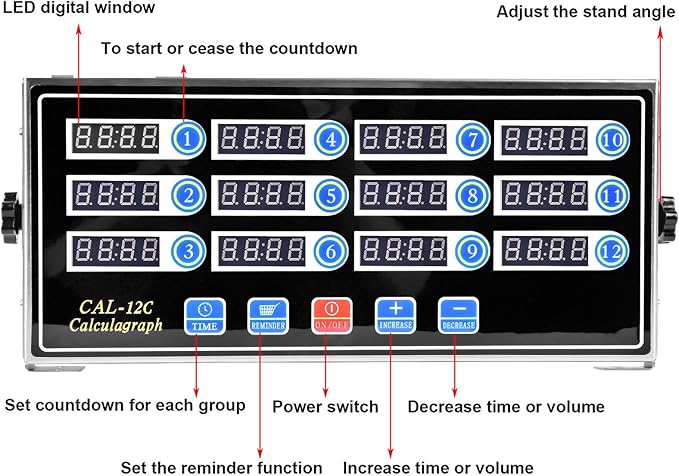 12 Channels Digital Kitchen Timers Commercial Cooking Timer,Stainless Steel Calculagraph Timer Restaurant Timer with Loud Alarm Burger Cooking Reminder