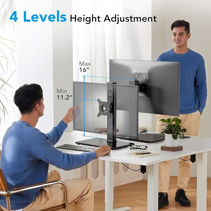 AX WABER Single Monitor Desk Stand Free-Standing Desk Mount Arm Riser for 13 inch to 32 inch Screen Freestanding VESA Mount Base, Adjustable Height, Tilt, Swivel, Rotation, Black AX05TB01