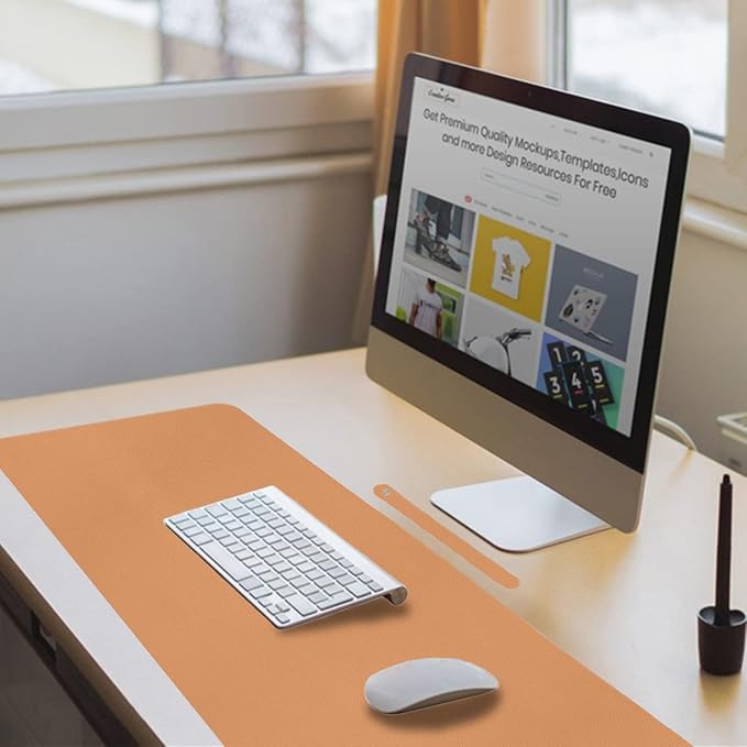 Boutilon Leather Desk Pad Protector,Non-Slip Mouse Pad,Laptop Desk Pad,Office Mouse Mat,Waterproof Leather Desk Blotter,Desk Writing Pad for Office and Home (M-Orange Pink,30"x14")