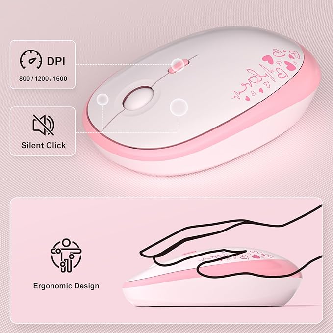 MOFII Wireless Keyboard and Mouse Combo, Cute Keyboard Full Size and Wireless Mouse, 2.4GHz Retro Typewriter Keyboard Wireless Mouse Set for PC/Desktop/Laptop/Windows (Pink Colorful)