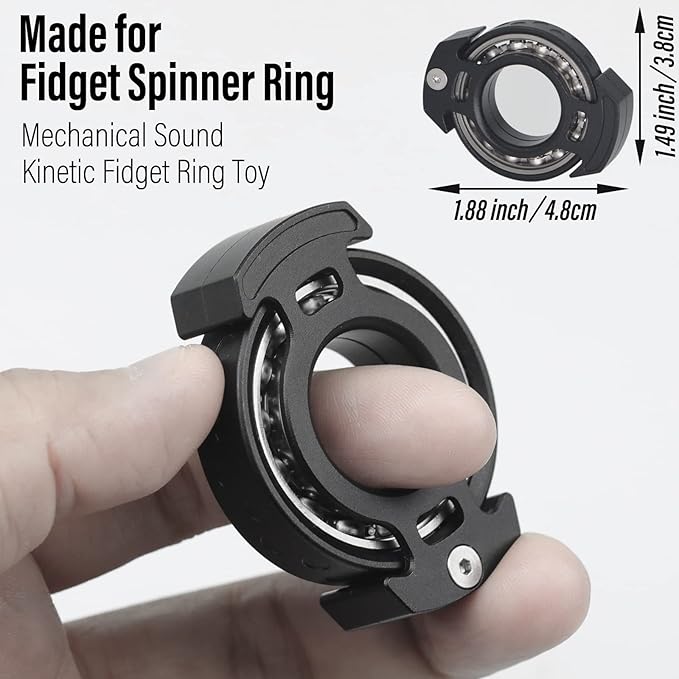 FREELOVE Ring Fidget Spinner for Adults, Men Finger Haptic Roller, Small Metal Clicker Toys, Ball Bearing, Black Fingears Spinning EDC for Anxiety Stress