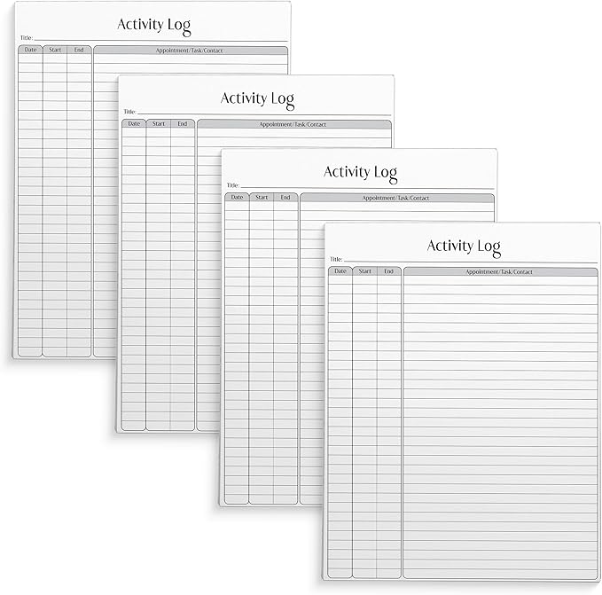 Better Office Products Activity Log Notepad, 8.5" x 11", Planning Note Pad, 50 Sheets, Daily Time Tracking Productivity Checklist Organizer,(4 Pack)